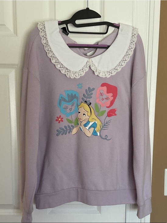 Disney Sweaters - Disney Lilac Alice Graphic Sweater with White Lace Collar
